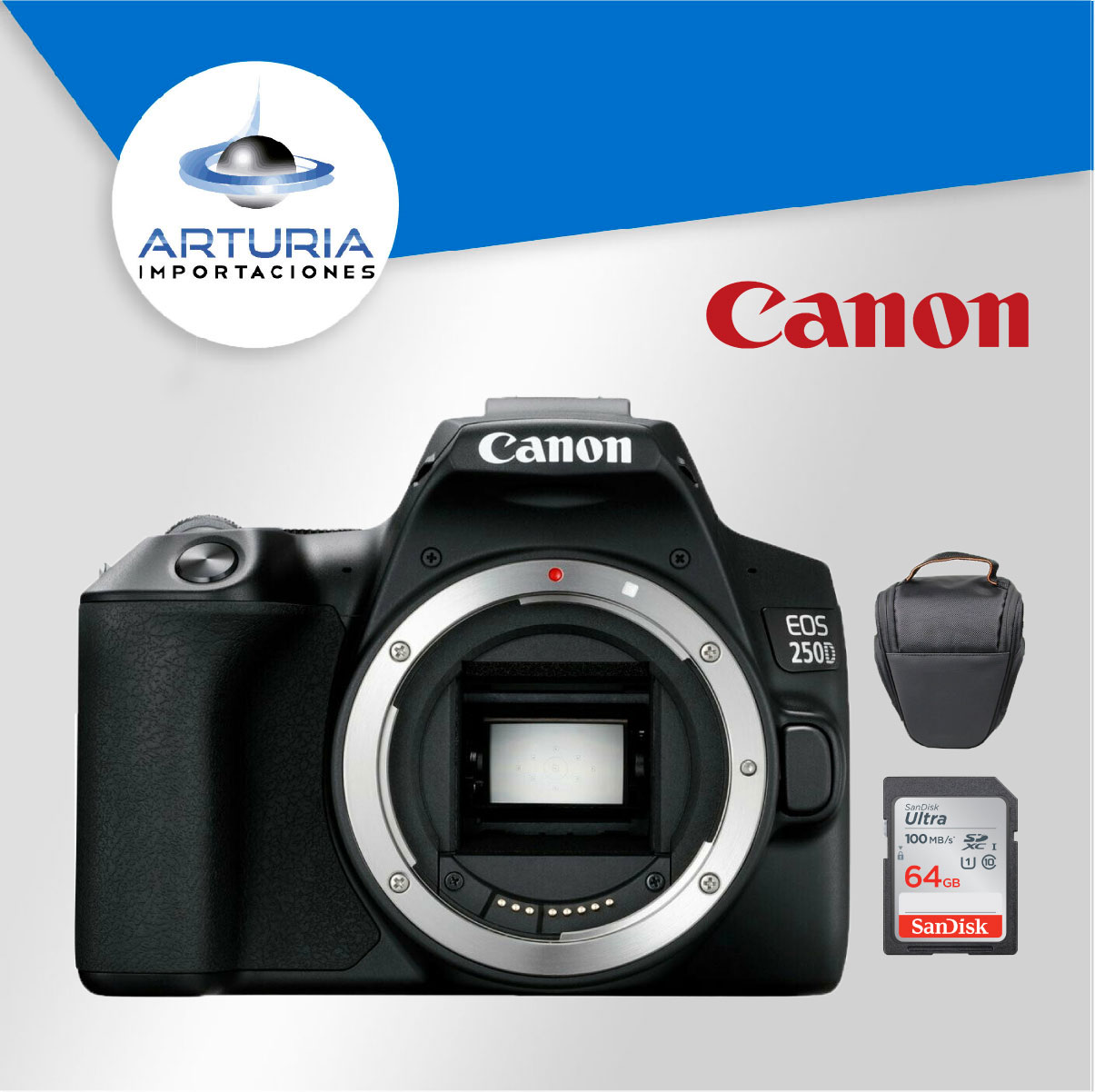 Canon 250D / SL3 4K Sólo Cuerpo + Memoria 64Gb de 100Mb/s + Bolso -  Importaciones Arturia